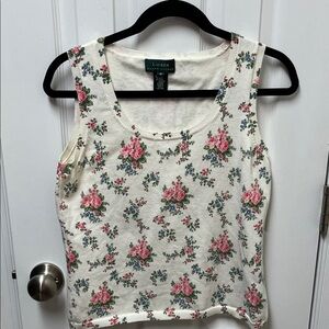Lauren Ralph Lauren Floral Sweater Tank Top - Cream and Pink